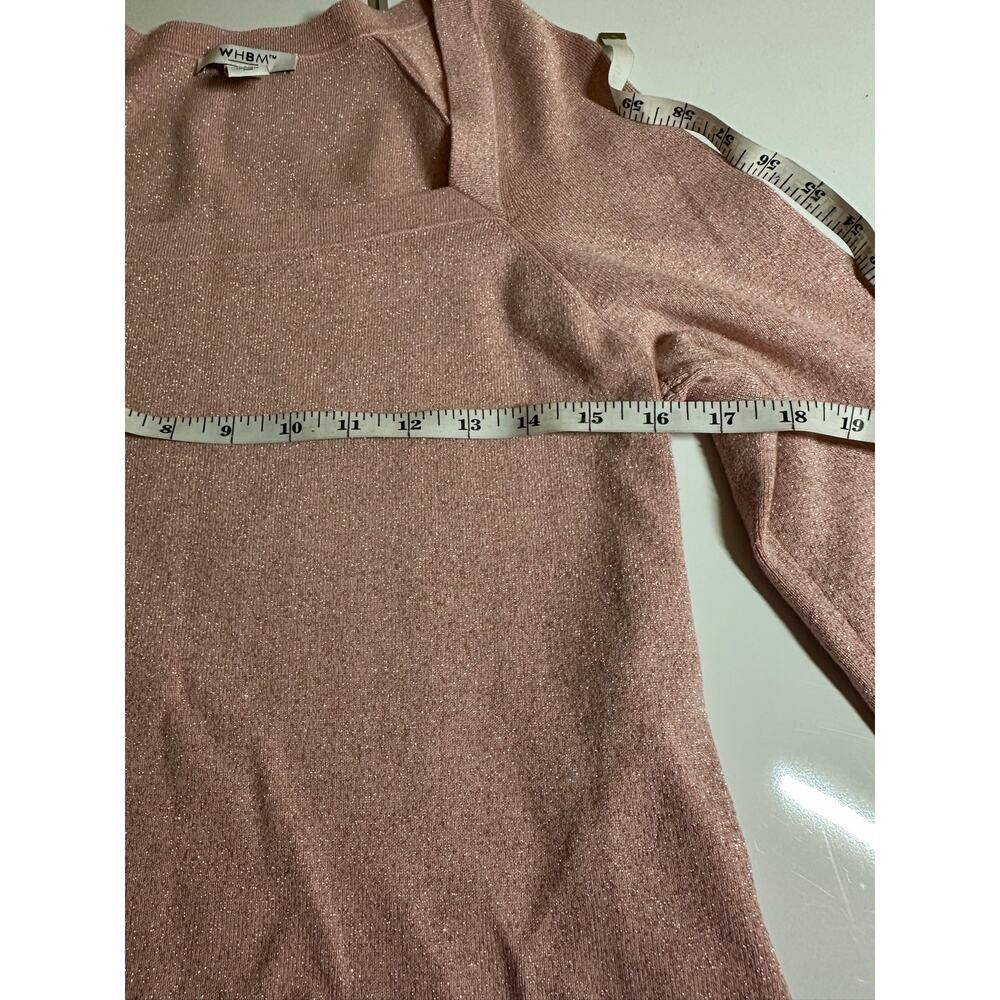 White House Black Market L women square neck glitter pink holiday sweaters - Picture 6 of 10